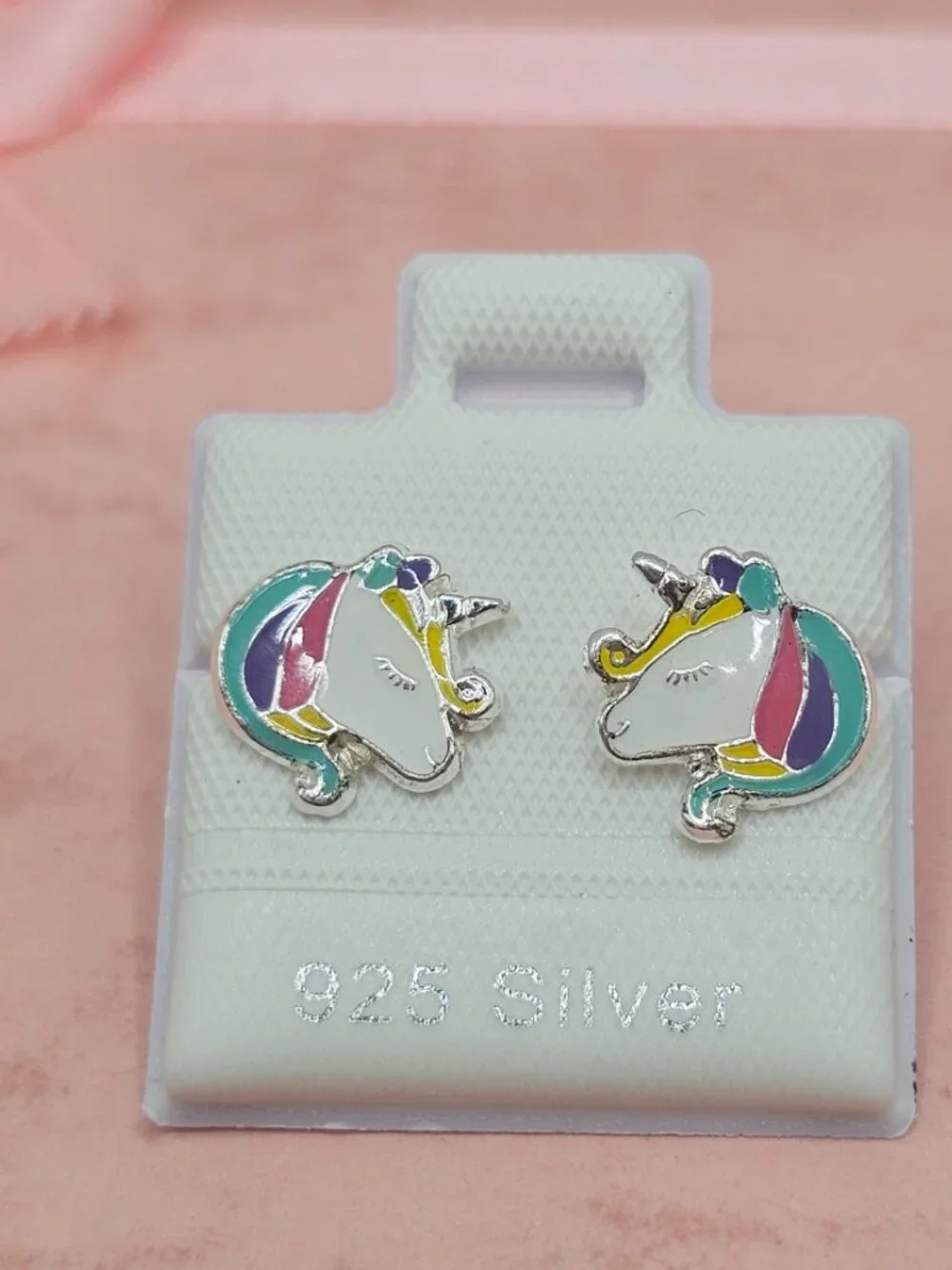 Sterling Silver 925 High Polished Colored Enamel Unicorn Head Screw Stud Earring